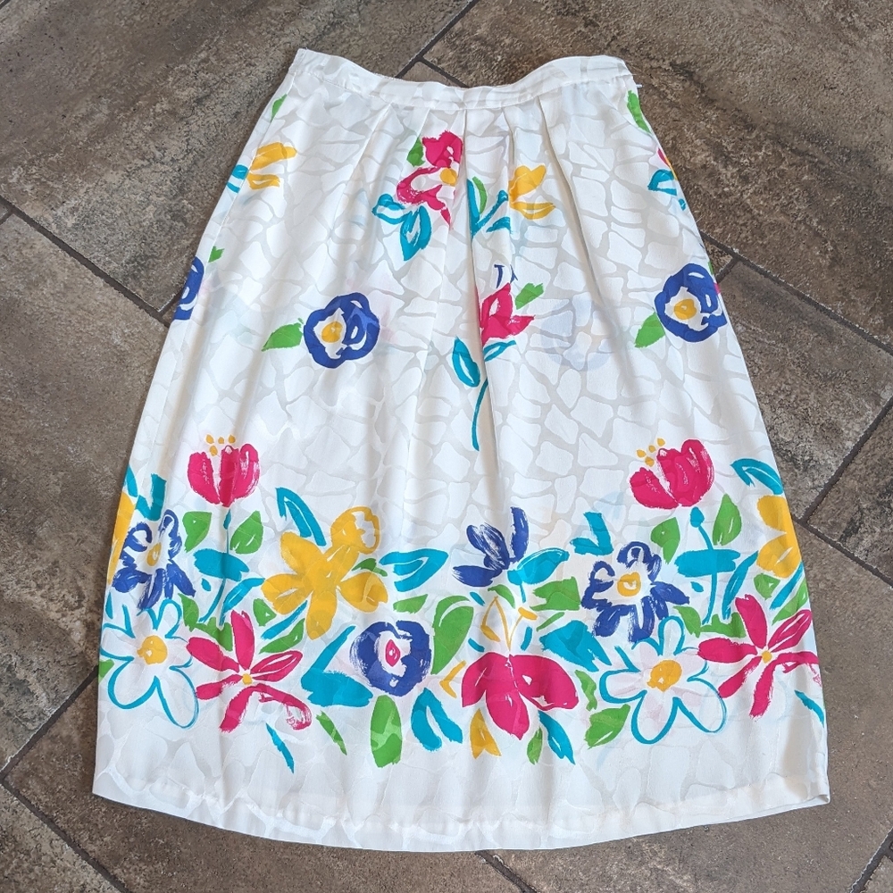 Vintage Umi Collections By Anne Crimmins 100% Silk Floral Midi Skirt Size 12